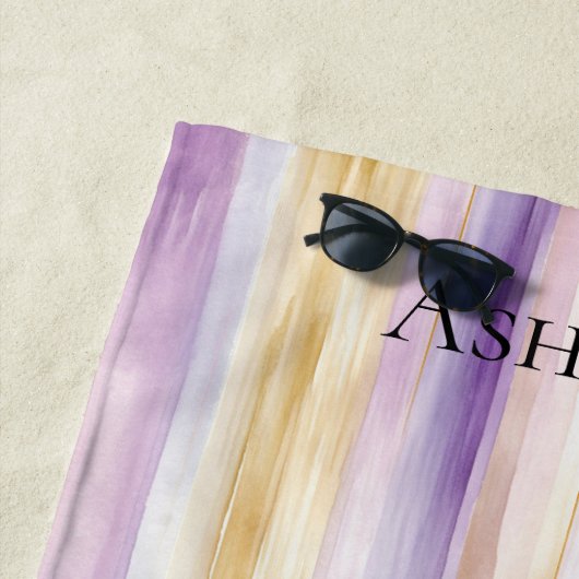 Paarse Crème Iris Strepen   Strandlaken (In situ)