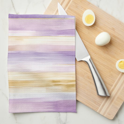 Paarse Crème Iris Strepen   Theedoek (Quarter Fold)