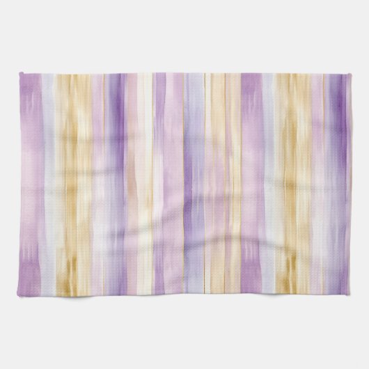 Paarse Crème Iris Strepen   Theedoek (Horizontaal)