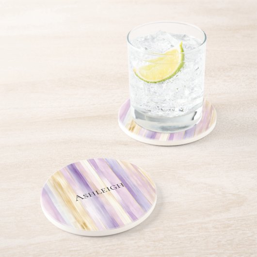 Paarse Crème Iris Strepen   Zandsteen Onderzetter (Zijkant)