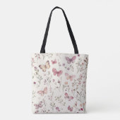 Paarse Crème Vlinders Bloem Tote Bag (Achterkant)