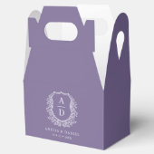 Paarse Crest Bloemen Monogram Huwelijk Modern Bedankdoosjes (Geopend)