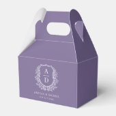 Paarse Crest Bloemen Monogram Huwelijk Modern Bedankdoosjes (Voorkant Zijde)