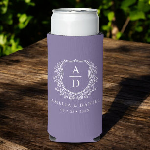 Paarse Crest Botanische Monogram Huwelijk Seltzer Blikjeskoeler