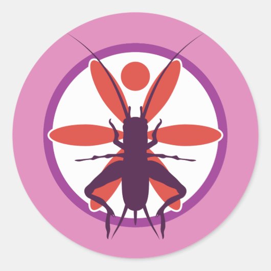 Paarse cricket- en rode ventilatorcyclus ronde sticker (Voorkant)