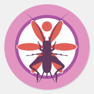 Paarse cricket- en rode ventilatorcyclus ronde sticker