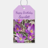 Paarse Crocus Birthday Cadeaulabel (Voorkant)