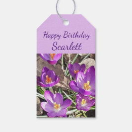 Paarse Crocus Birthday Cadeaulabel