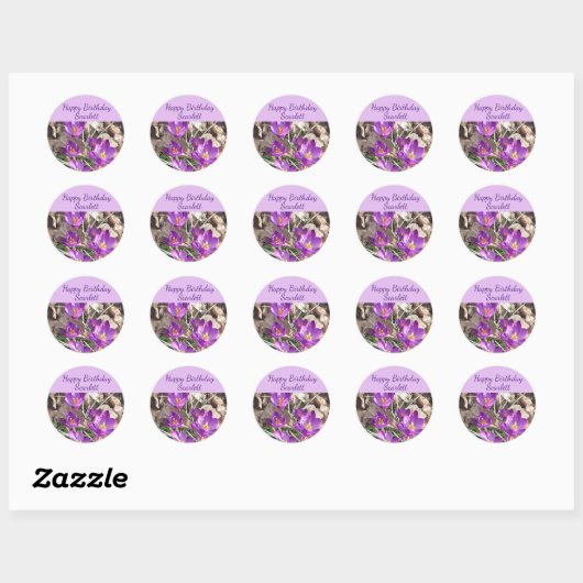 Paarse Crocus Birthday Ronde Sticker (Vel)
