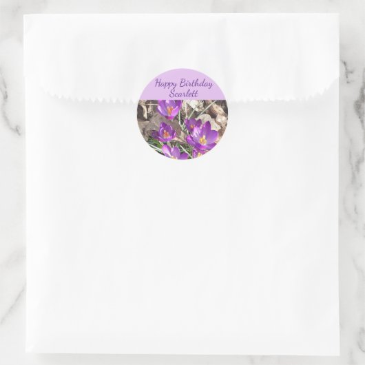 Paarse Crocus Birthday Ronde Sticker (Tas)