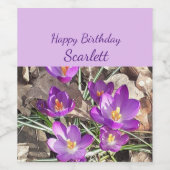 Paarse Crocus Birthday Wijn Etiket (Enkel label)