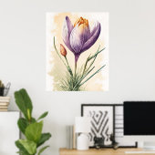 Paarse Crocus Bloem Bloemenschildering in Waterver Poster (Thuiskantoor)