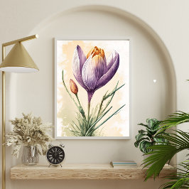 Paarse Crocus Bloem Bloemenschildering in Waterver Poster