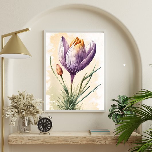Paarse Crocus Bloem Bloemenschildering in Waterver Poster
