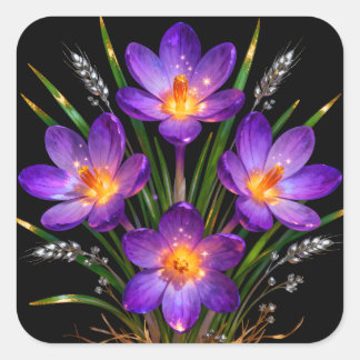 Paarse Crocus Bloemsticker Vierkante Sticker