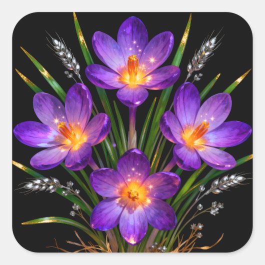 Paarse Crocus Bloemsticker Vierkante Sticker (Voorkant)
