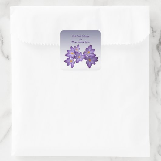 Paarse Crocus Bookplaat Vierkante Sticker (Tas)
