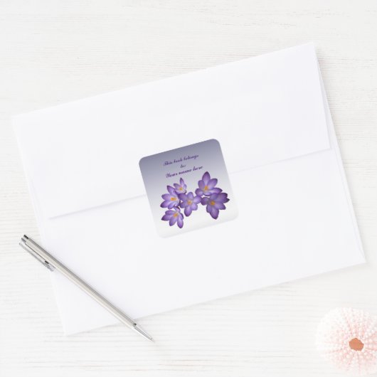 Paarse Crocus Bookplaat Vierkante Sticker (Envelop)