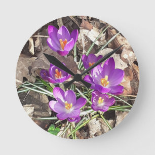 Paarse Crocus Clock Ronde Klok