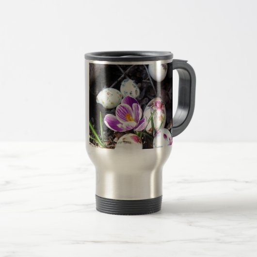 Paarse crocus en haaspaaseieren reisbeker (Voorkant rechts)