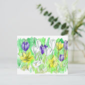 Paarse Crocus Flowers Forest Floor Spring Art Briefkaart (Staand voorkant)