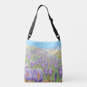 Paarse Crocus Flowers op Spring Hill Illustratie Crossbody Tas (Achterkant)