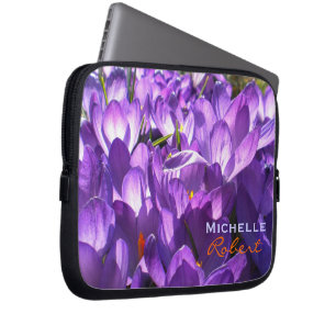 Paarse Crocus Laptop hoesje *Personaliseren* Laptop Sleeve