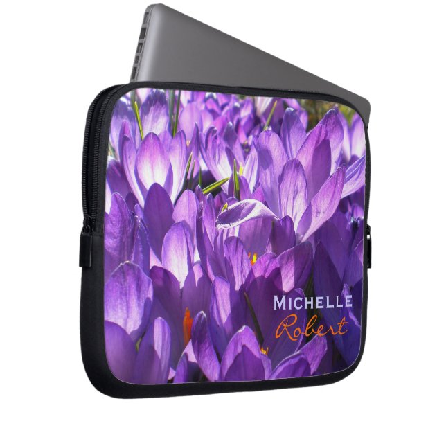 Paarse Crocus Laptop hoesje *Personaliseren* Laptop Sleeve (Voorkant Rechts)