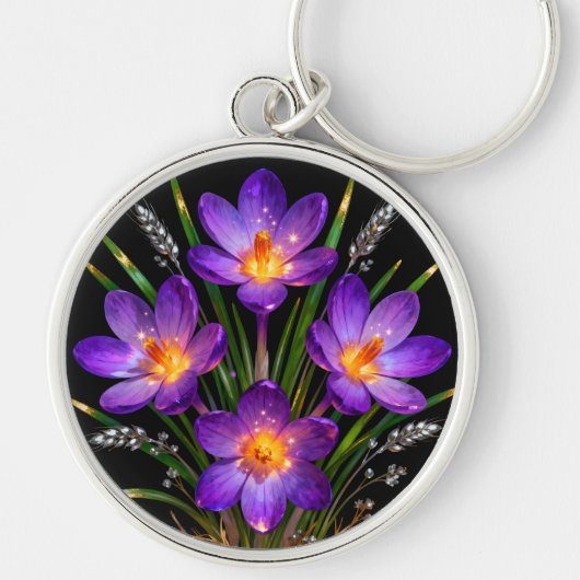 Paarse Crocus Ronde Sleutelhanger (Voorkant)