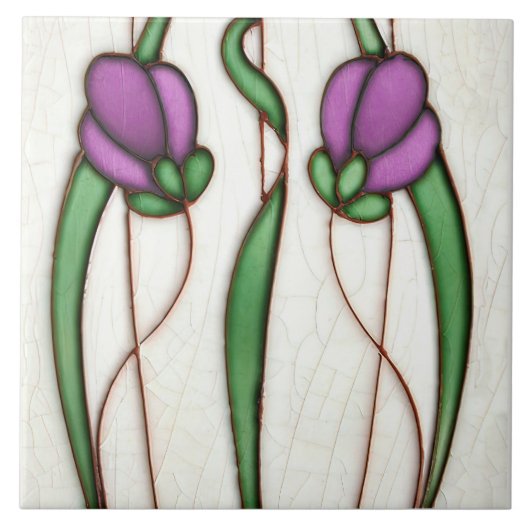Paarse Crocus Wall Decor Art Nouveau Art Deco Tegeltje (Voorkant)