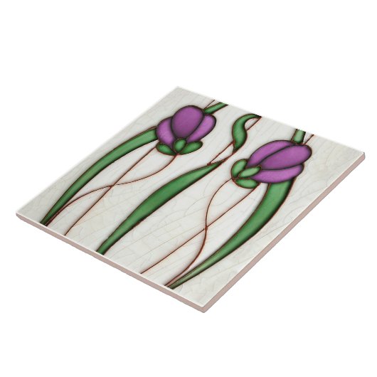 Paarse Crocus Wall Decor Art Nouveau Art Deco Tegeltje (Zijkant)