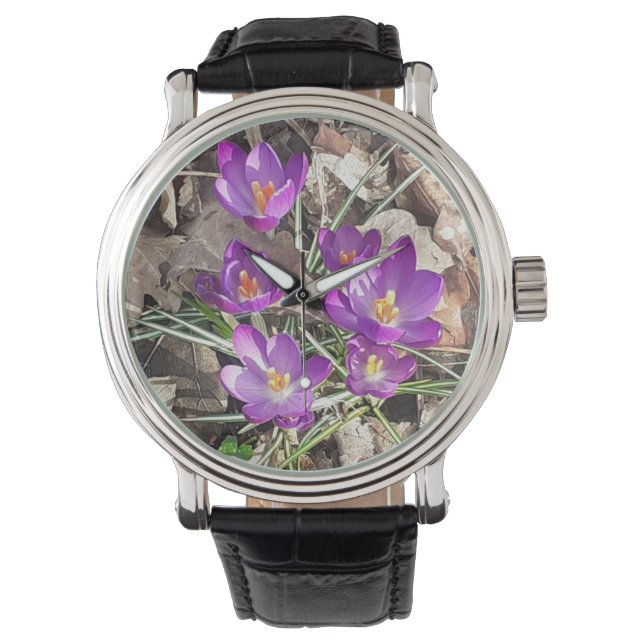 Paarse Crocus Watch Horloge (Voorkant)