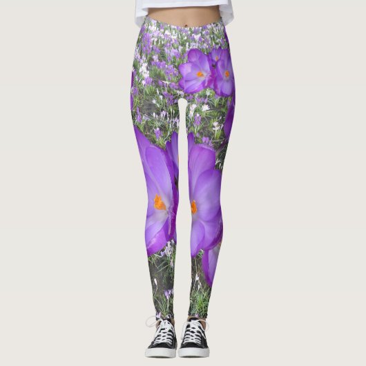 Paarse Crocuses Spring Flowers Leggings (Voorkant)