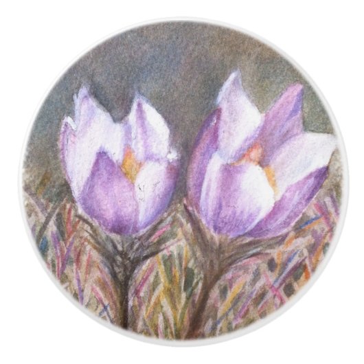 PAARSE CROCUSSEN CERAMIC KNOB KERAMISCHE KNOP (Voorkant)