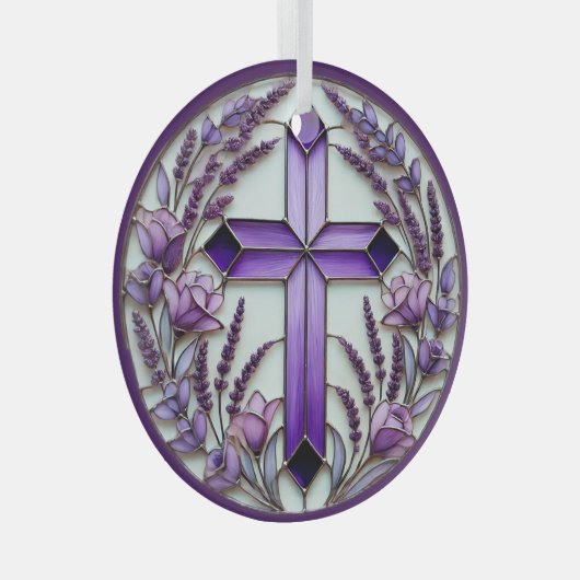 Paarse Cross Ornament Suncatcher (Voorkant Rechts)