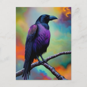 Paarse Crow, kleurrijke achtergrond Briefkaart