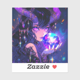 Paarse Crystal Ball Demon Anime Girl Sticker