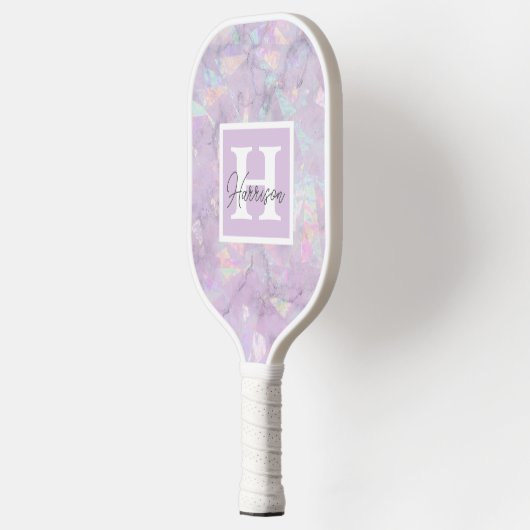 Paarse Crystal Geode Monogram & Naam Persoonlijk Pickleball Paddle (Links)