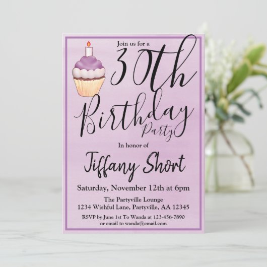 Paarse Cupcake 30e verjaardag Kaart (Staand voorkant)