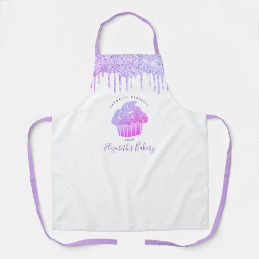 Paarse cupcake bakkerij chef-kok glitter drips mod schort (Voorkant)