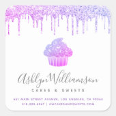 Paarse cupcake bakkerij gebak chef glitter druppel vierkante sticker (Voorkant)