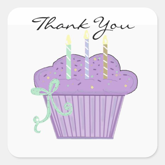 Paarse Cupcake Bedankt Vierkante Sticker (Voorkant)