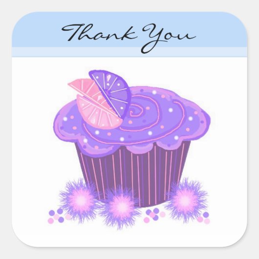 Paarse Cupcake Bedankt Vierkante Sticker (Voorkant)