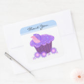 Paarse Cupcake Bedankt Vierkante Sticker (Envelop)