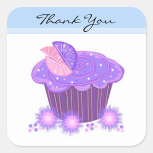 Paarse Cupcake Bedankt Vierkante Sticker