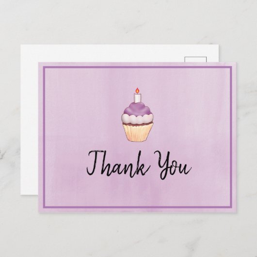 Paarse Cupcake Birthday Hartelijk dank Briefkaart (Voorkant / Achterkant)