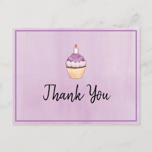 Paarse Cupcake Birthday Hartelijk dank Briefkaart (Voorkant)