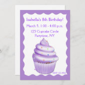 Paarse Cupcake Birthday Uitnodiging (Voorkant / Achterkant)