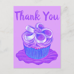 Paarse Cupcake Bord Bedankt Ansichtkaart Briefkaart