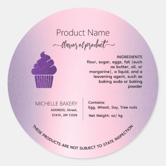 Paarse cupcake cottage wet label (Voorkant)